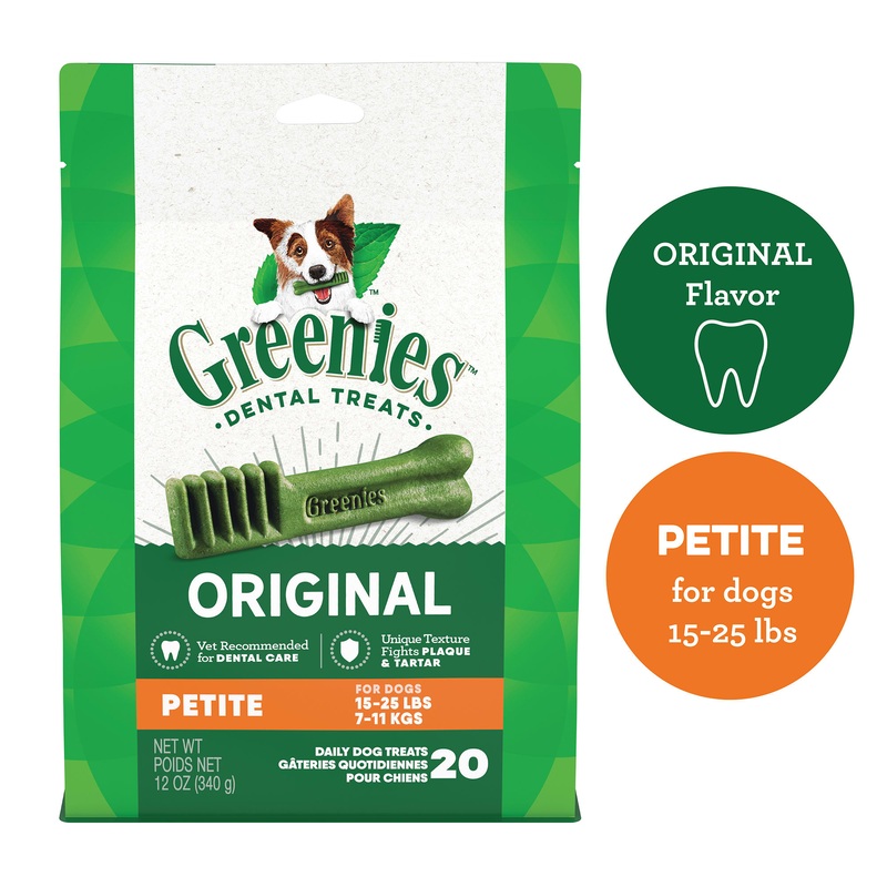 GREENIES Original Petite Natural Dental Dog Treats  12 oz. Pack (20 Treats)