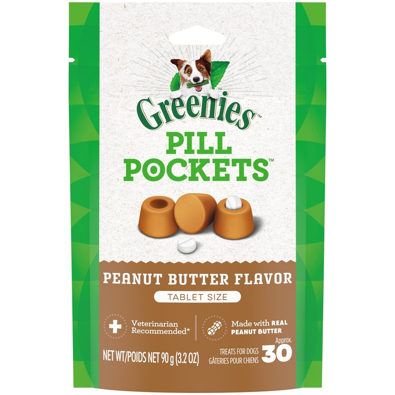 GREENIES PILL POCKETS for Dogs Tablet Size Natural Soft Dog Treats with Real Peanut Butter  3.2 oz. Pack (30 Treats)