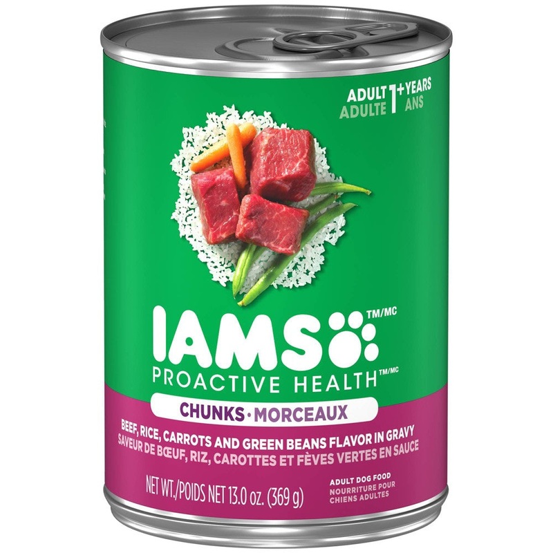 IAMS PROACTIVE HEALTH Adult Soft Wet Dog Food Chunks in Gravy Beef  Rice  Carrots & Green Beans Flavor 13 oz. Cans