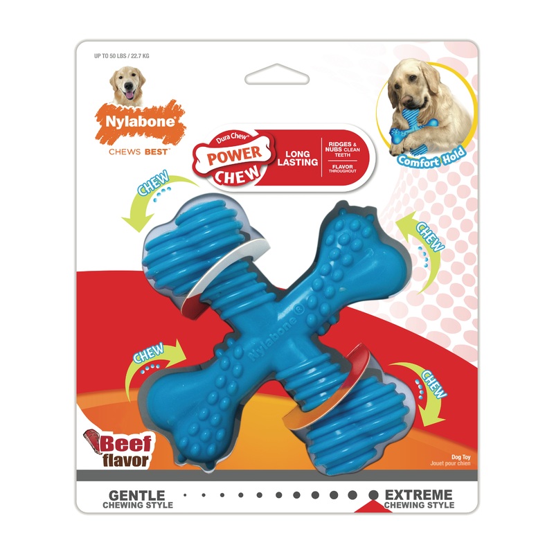 Nylabone Comfort Hold X Bone Power Chew Durable Dog Toy Beef Large/Giant