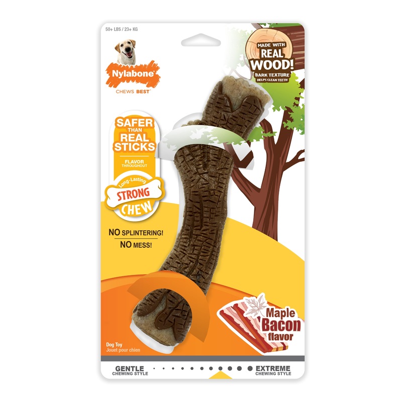 Nylabone Strong Chew Real Wood Dog Stick Toy Maple Bacon X-Large/Souper