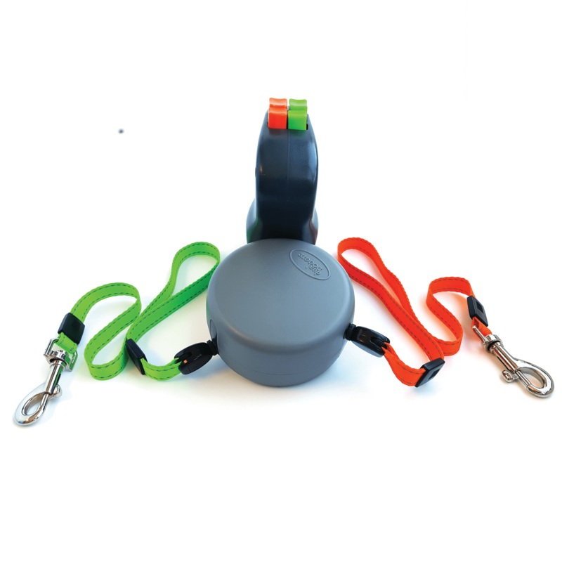 Wigzi Retractable Dog Leash Gel Dual Doggie Grey