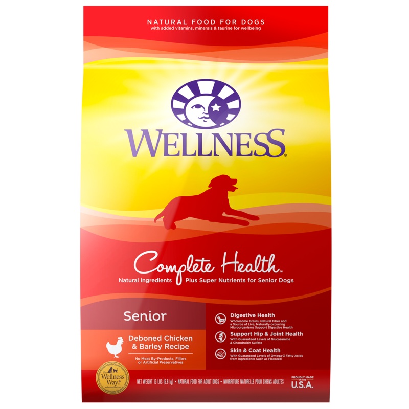 Wellness Complete Health Natural Dry Senior Dog Food Chicken & Barley 15lb Bag