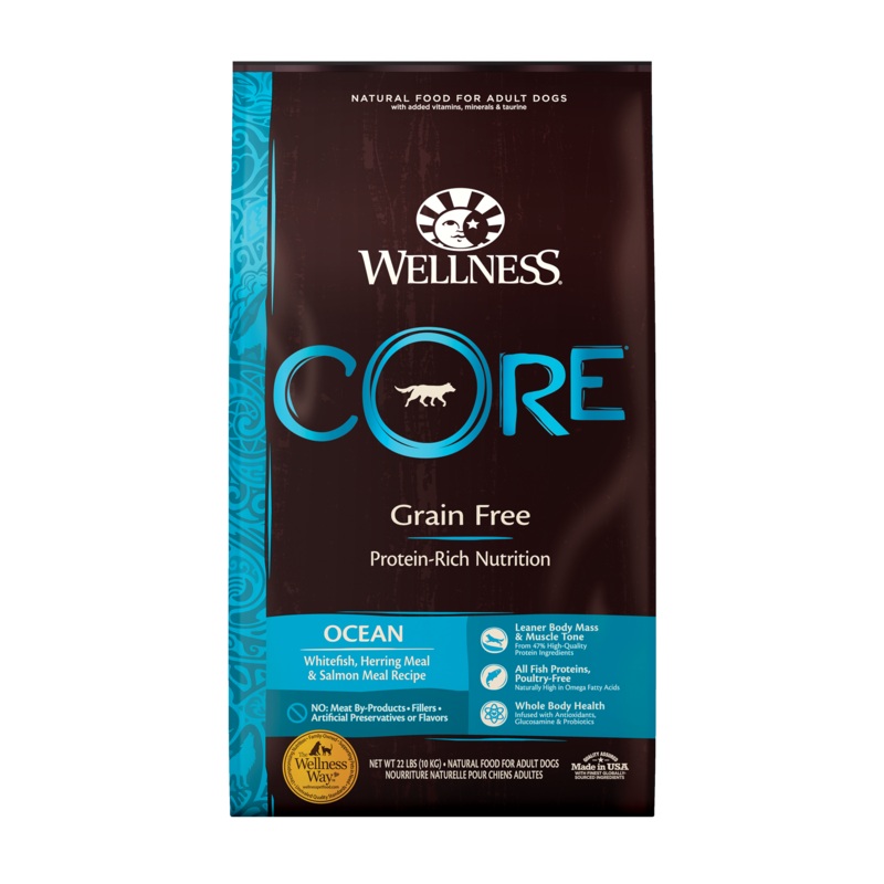 Wellness CORE Natural Grain Free Dry Dog Food Ocean Whitefish Herring & Salmon 22lb Bag