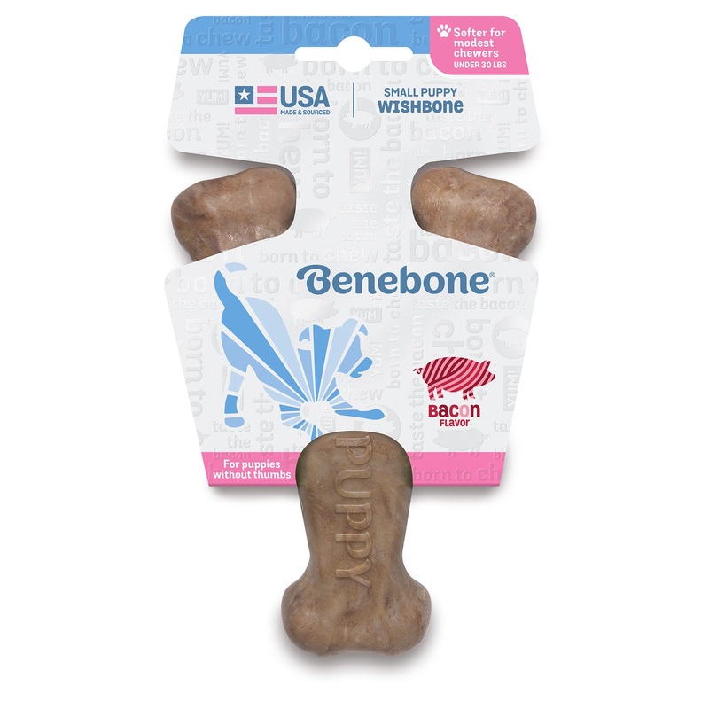 Benebone Puppy Wishbone Dog Chew Toy  Softer for Modest Chewers  Bacon  Small