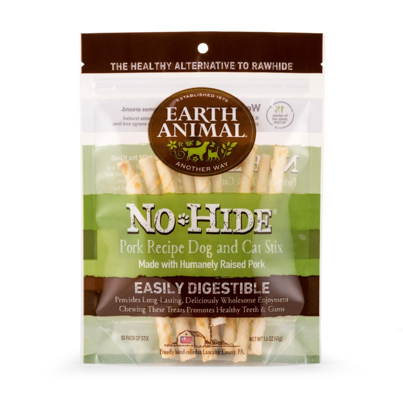 Earth Animal No-Hide Wholesome Chews Humanely-Raised Pork Stix Natural Rawhide Alternative for Dog & Cat, 1.6 oz., Count of 10