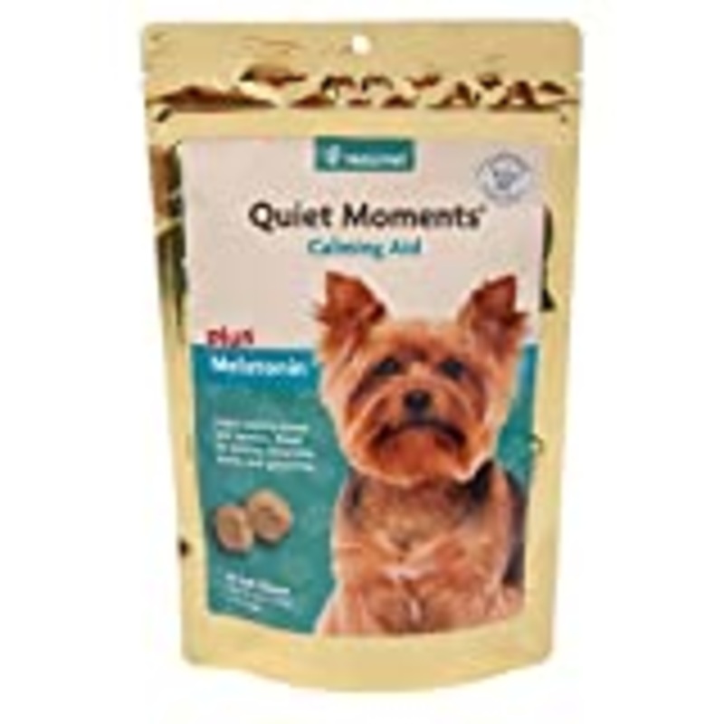 NaturVet Quiet Moments Calming Aid for Dogs - Plus Melatonin  Helps Reduce Stress & Promote Relaxation  Great for Storms, Fireworks, Separation, Travel & Grooming - 65ct Soft Chew Bag