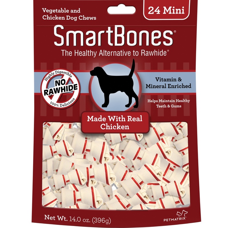 SmartBones Mini Chews With Real Chicken 24 Count  Rawhide-FreeChews For Dogs