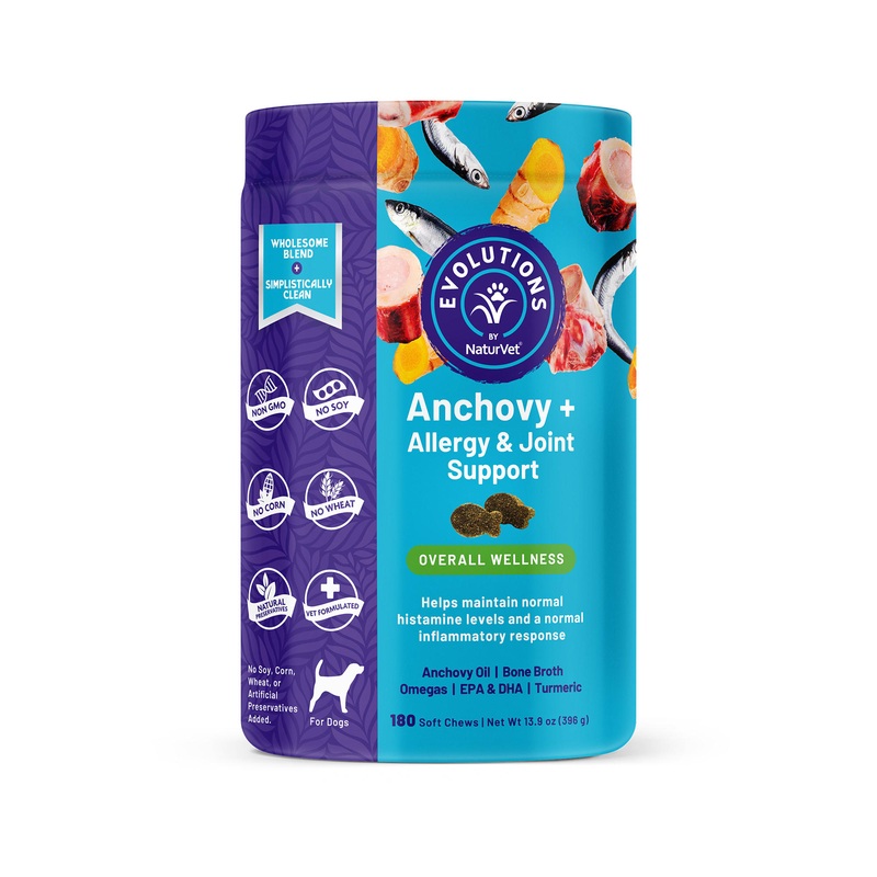 Evolutions By NaturVet Anchovy + Allergy & Joint Support Dog Soft Chews, Count of 180