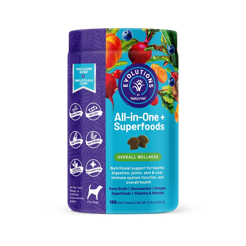 NaturVet Evolutions All-In-One + Superfoods Soft Chews for Dogs, Count of 180, 180 CT