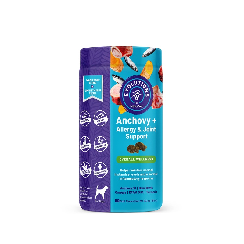 NaturVet Evolutions Anchovy + Allergy & Joint Support Soft Chews for Dogs, Count of 90