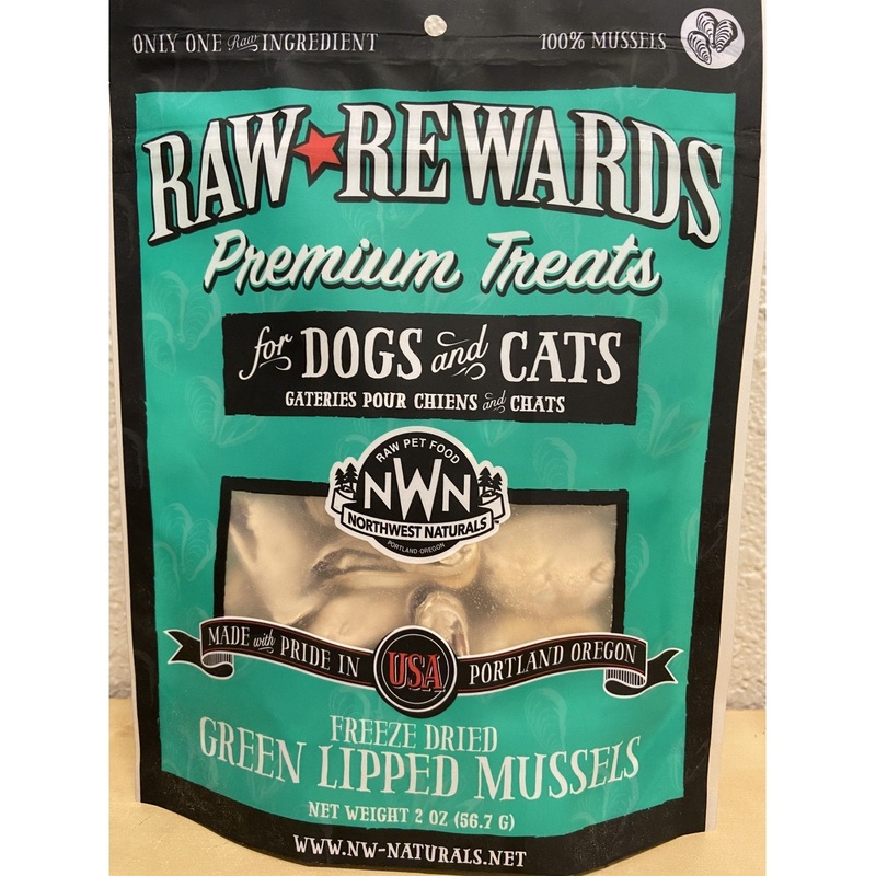 Northwest Naturals Raw Rewards Freeze-Dried Treats for Dogs and Cats Green-Lipped Mussels  Gluten-Free Pet Food  2 Oz.