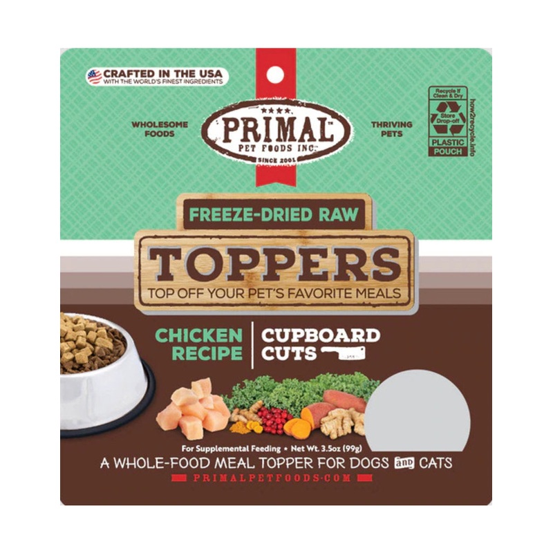 Primal Cupboard Cuts Freeze Dried Raw Dog Food Topper Chicken, 3.5 oz Grain Free Meal Mixer for Dogs & Cat Food Topper