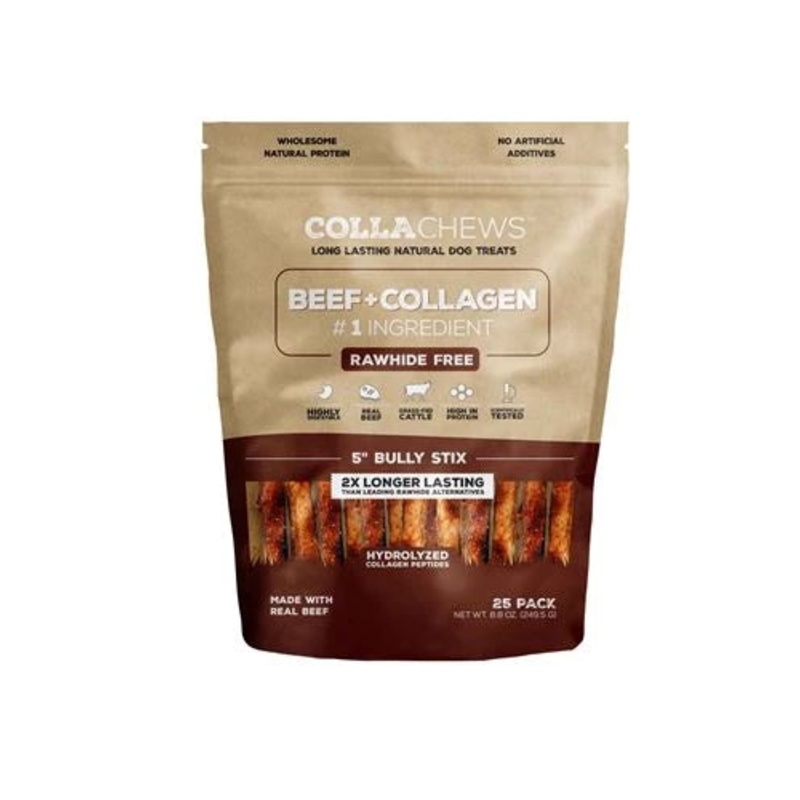 CollaChews Bully Collagen Sticks Dog Treats, 5 Inches, 25 Pk