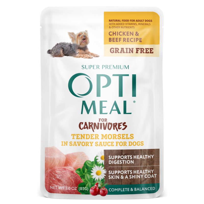 Optimeal Tender Morsels 3oz Grain Free Dog Pouch Chicken Beef