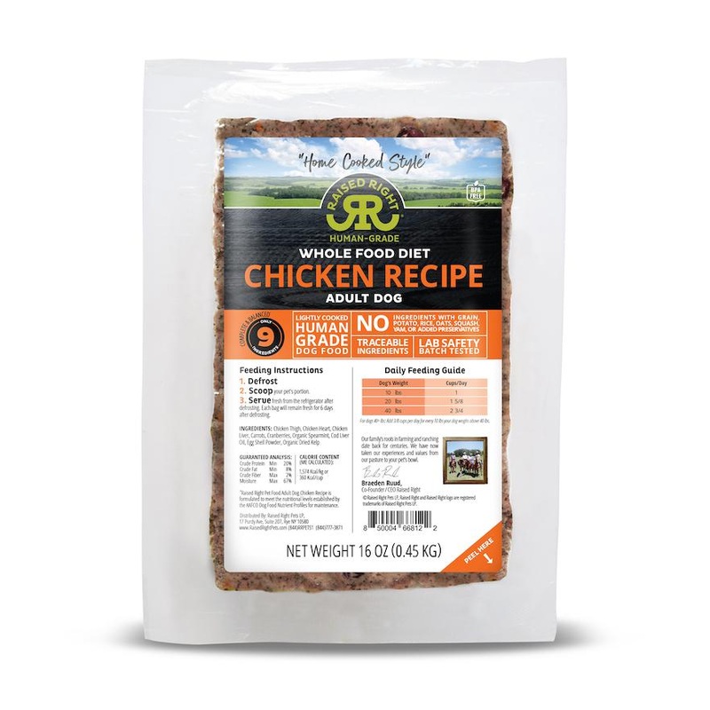 Raised Right Chicken Recipe Frozen Dog Food 6lb