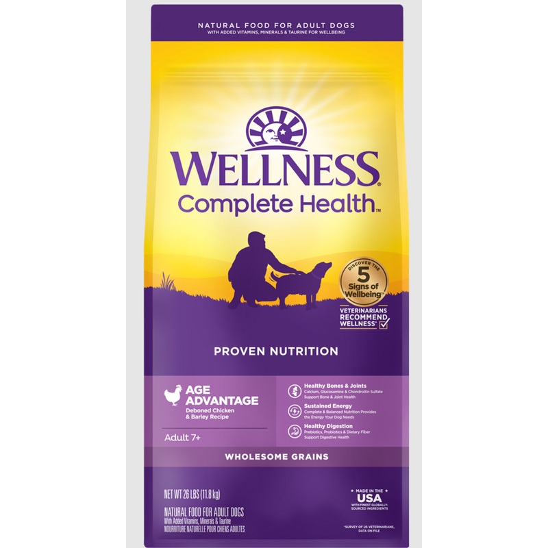 Wellness Complete Health Senior Dry Dog Food Age Advantage Deboned Chicken & Barley Recipe 26lb Bag