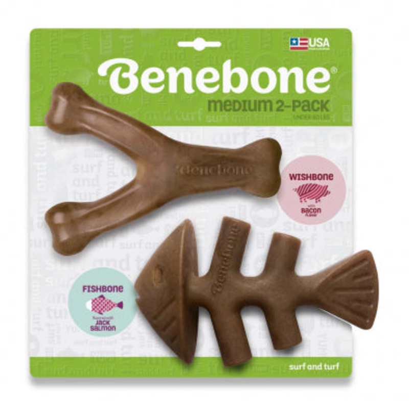 Benebone Fishbone and Wishbone Bacon Medium 2pk