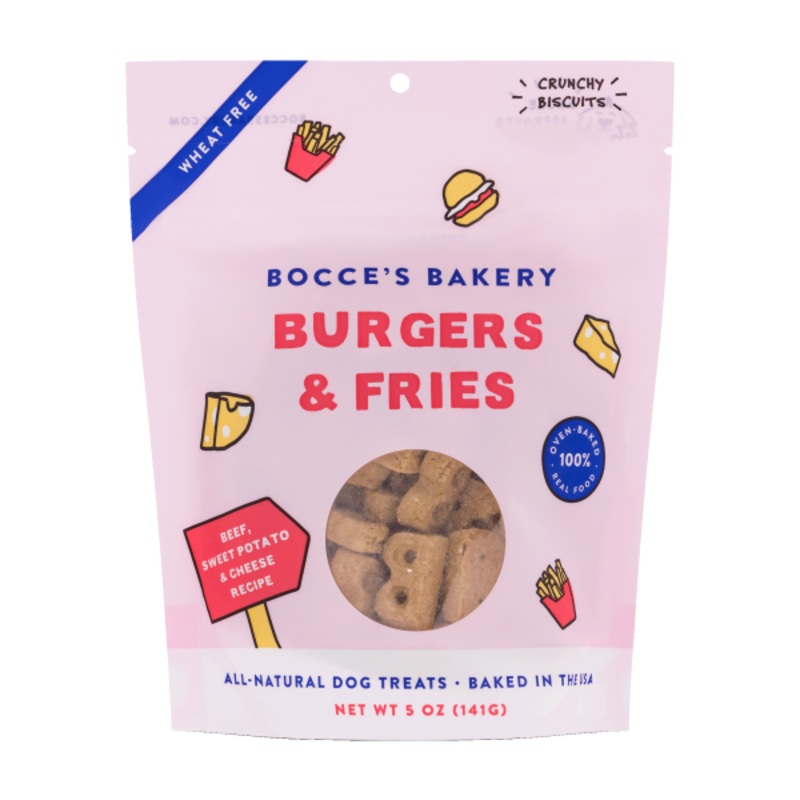 Bocce's Bakery Dog Crunchy Biscuits Burgers & Fries 5 oz