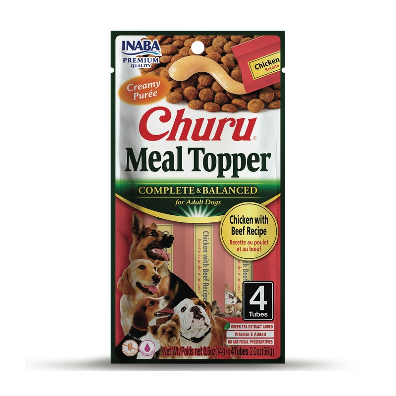 INABA Churu Pure Dog Food Topper, 0.5 Ounce Tube, 4 Tubes, Chicken with Beef Recipe