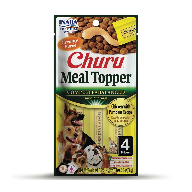 INABA Churu Pure Dog Food Topper, 0.5 Ounce Tube, 4 Tubes, Chicken with Pumkpin Recipe