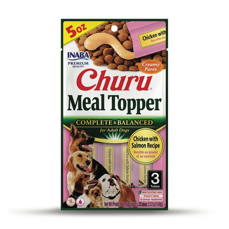 INABA Churu Pure Dog Food Toppers, 1.69 Ounce Tube, 3 Tubes, Chicken with Salmon Recipe