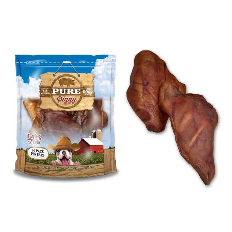 Loving Pets Dog Treat Pure Piggy Pig Ears for Dogs 10pk