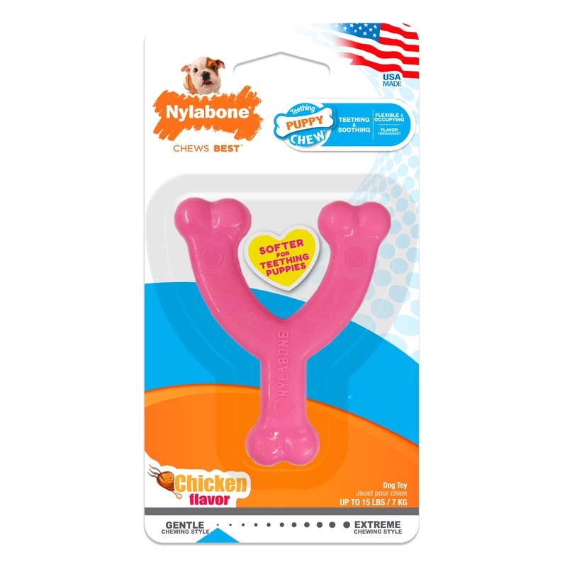 Nylabone Puppy Chew Toy Wishbone Chicken Pink X-Small/Petite