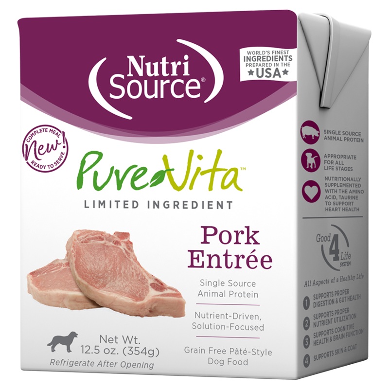 Pure Vita Wet Dog Food 12.3oz Grain Free Pork Pate Carton