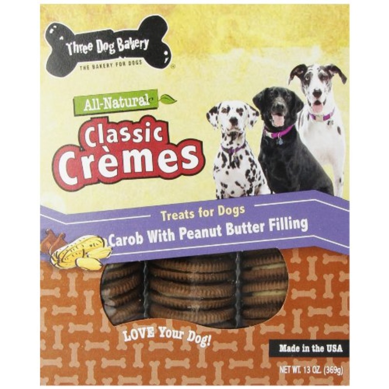 Three Dog Bakery 13oz Classic Cremes Carob with Peanut Butter Filling Baked Dog Treats