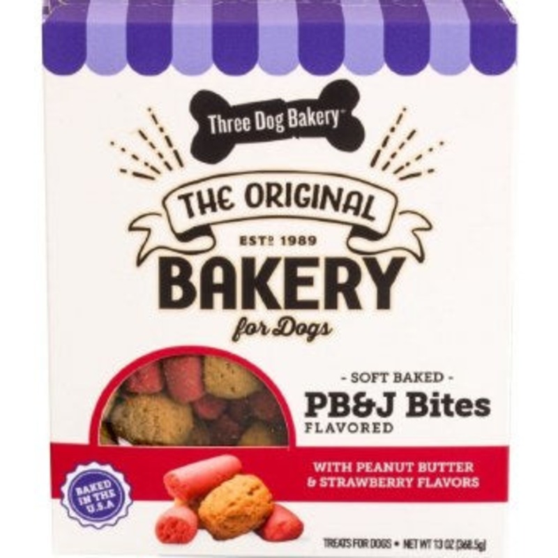 Three Dog Bakery PB&J Bites Soft Baked Cookies, Dog Treats, Peanut Butter/strawberry, 13oz