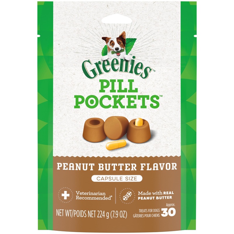 GREENIES PILL POCKETS Capsule Size Natural Dog Treats with Real Peanut Butter 7.9 oz. 30pk