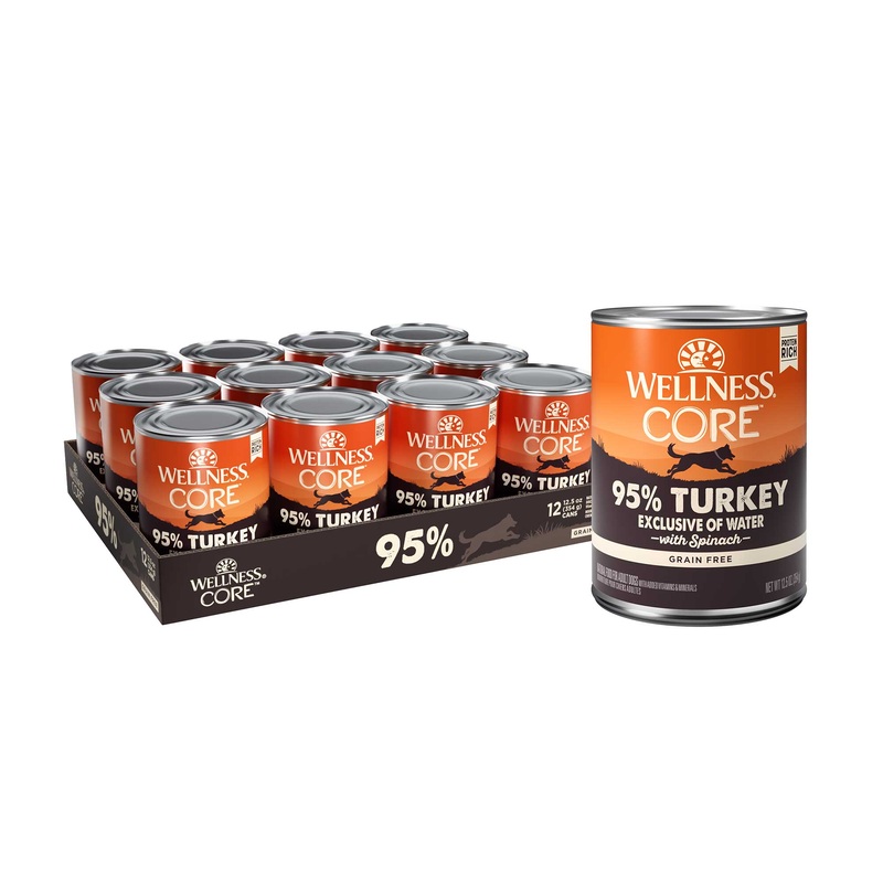 Wellness CORE 95% Natural Wet Grain Free Canned Dog Food Turkey & Spinach12.5oz Can