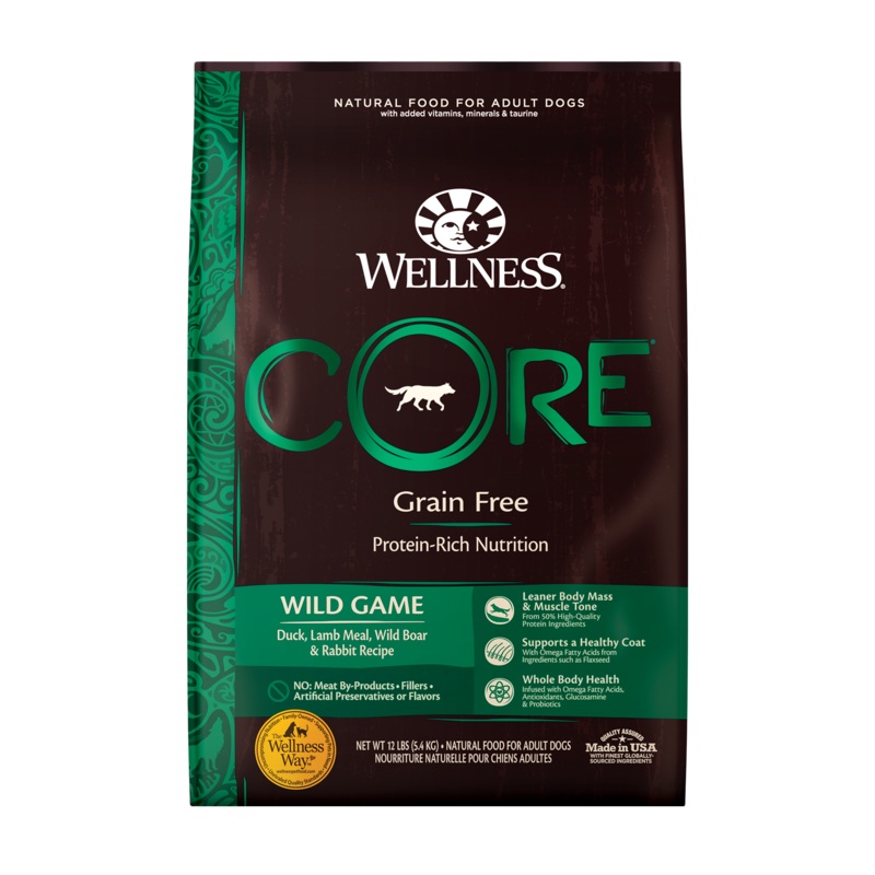 Wellness CORE Natural Grain Free Dry Dog Food Wild Game Duck Lamb Meal Wild Boar & Rabbit 12lb Bag