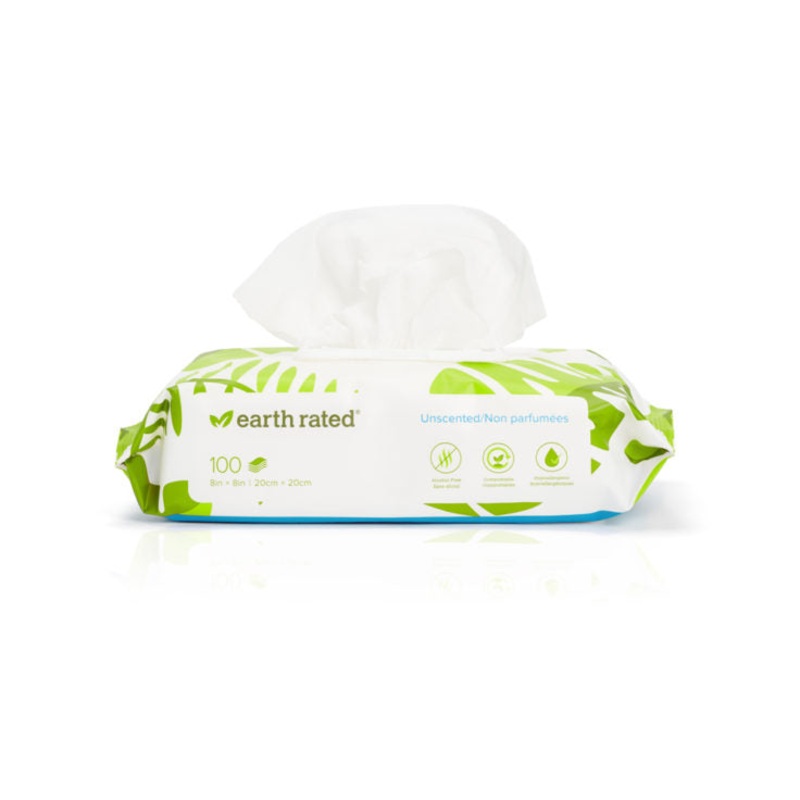 ER Compostable Pet Wipes Unscented 8x8" 100pk