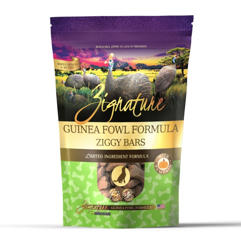Zignature Ziggy Bars LID Guinea Fowl & Pumpkin Treats 12oz