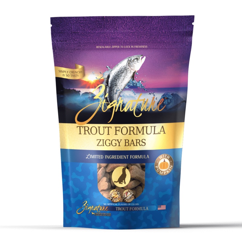 Zignature Ziggy Bars LID Trout & Pumpkin Treats 12oz
