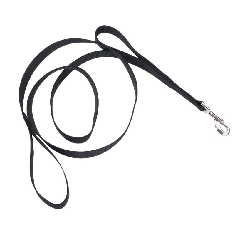 Loops 2 Double Handle Nylon Dog Lead with Traffic Handle 6'x1" Black