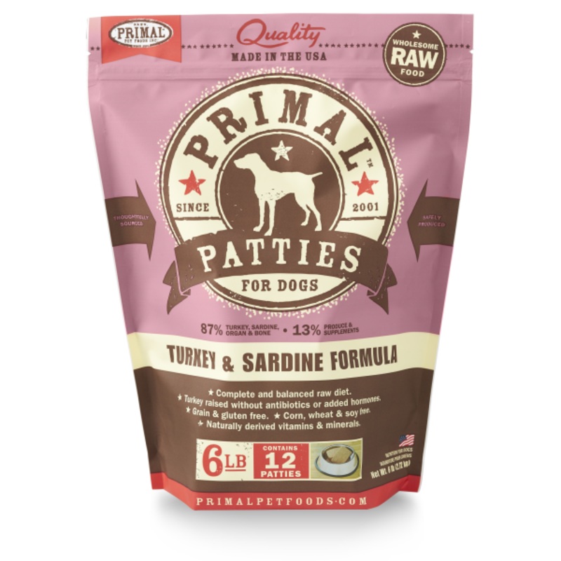 Primal Dog Raw Turkey Sardine Patties 6 lb