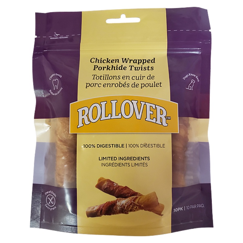 Rollover Chkn Wrapped Porkhide Twists 10pk