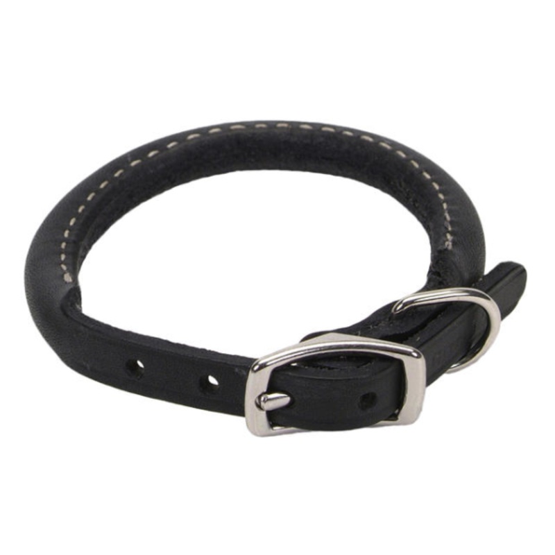 Leather Round Rolled Collar Black 10x3/8"
