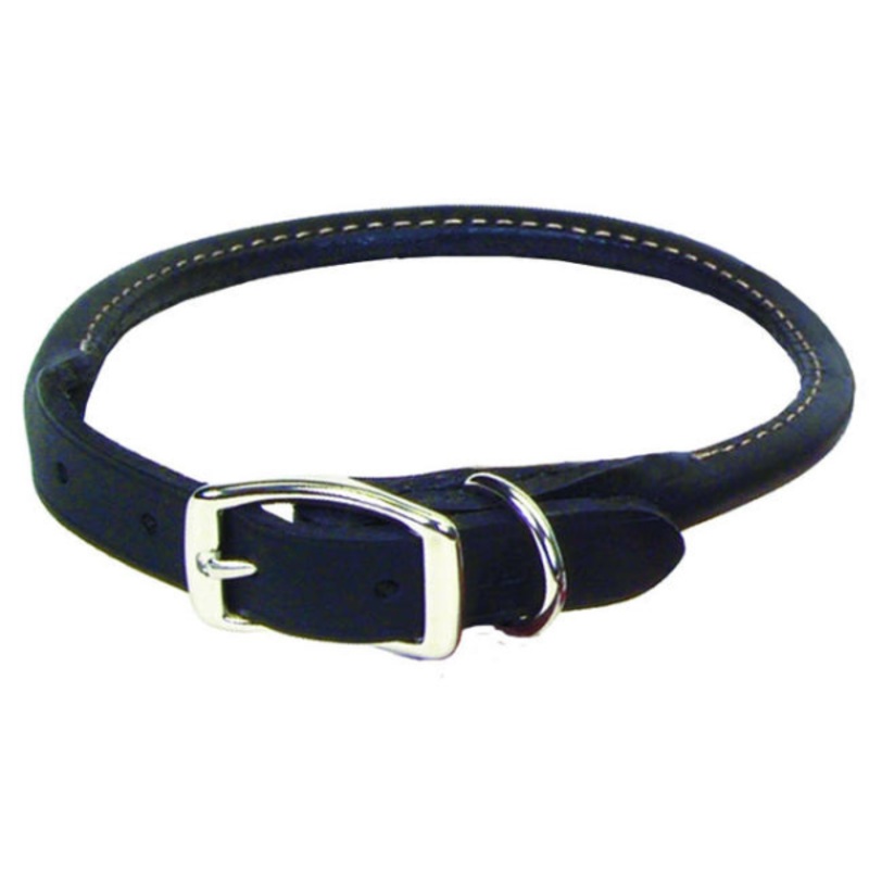 Leather Round Rolled Collar Black 16x5/8"