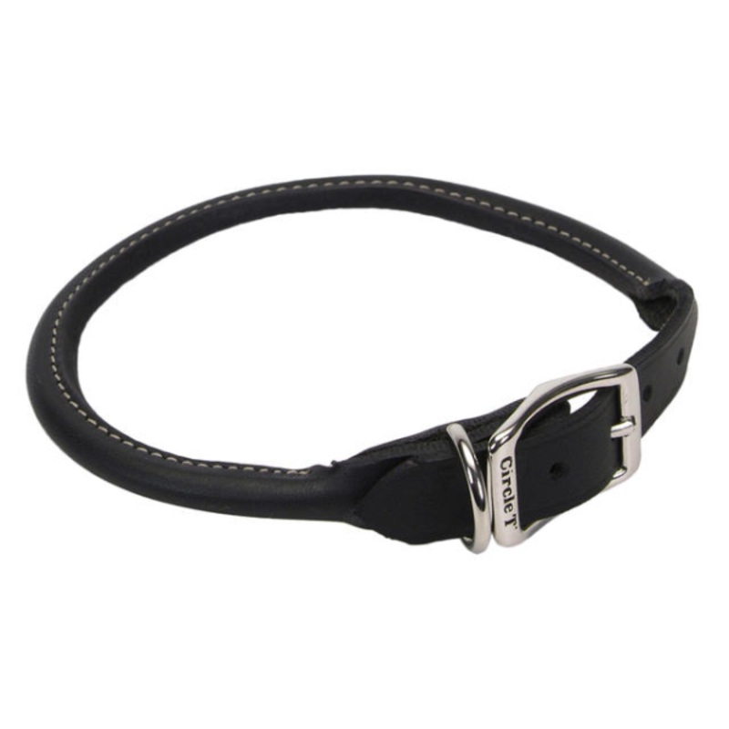 Leather Round Rolled Collar Black 22x1"