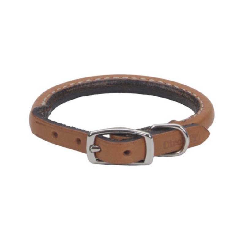 Leather Round Rolled Collar Tan 14x3/8"