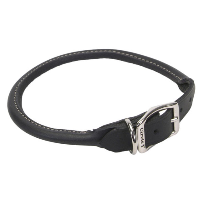 Leather Round Rolled Collar Black 18x3/4"